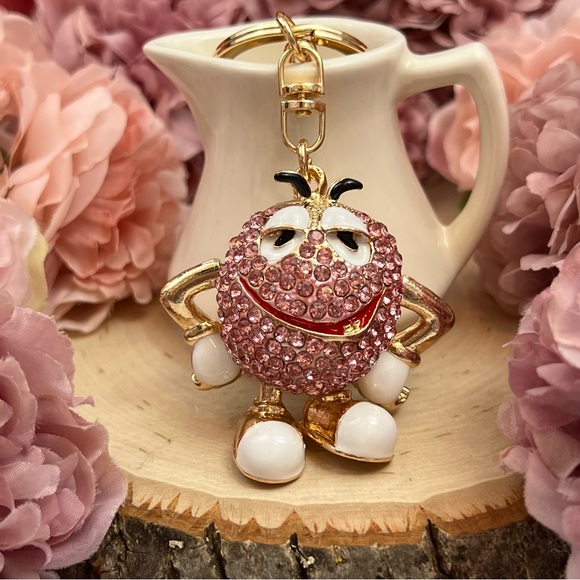 Whimsical Pink Crystal M&M Character Keychain Charm - Picture 3 of 16